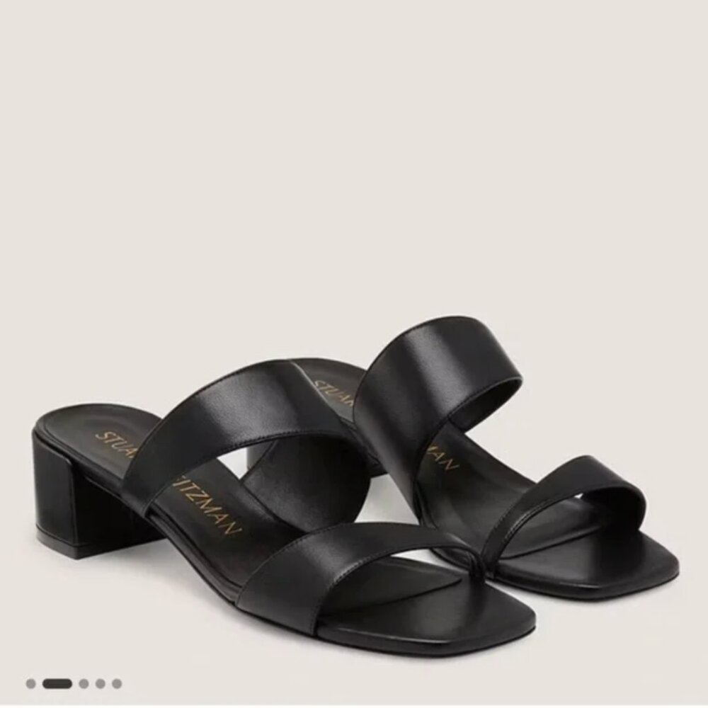 NWT! Stuart Weitzman Miami 35 Slide Black Smooth Calf Leather